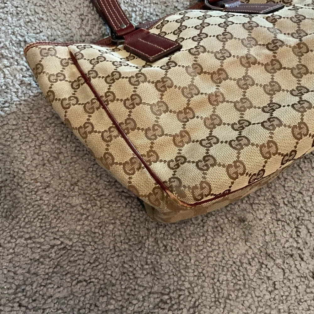Gucci Vintage GG Monogram Canvas Brown Leather Tote Bag Shoulder Purse 2123 - Picture 8 of 8
